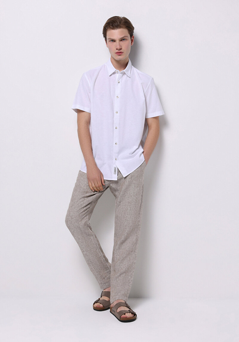 Regular Fit Orta Bel Uzun Paça Erkek Kahverengi  Pantolon