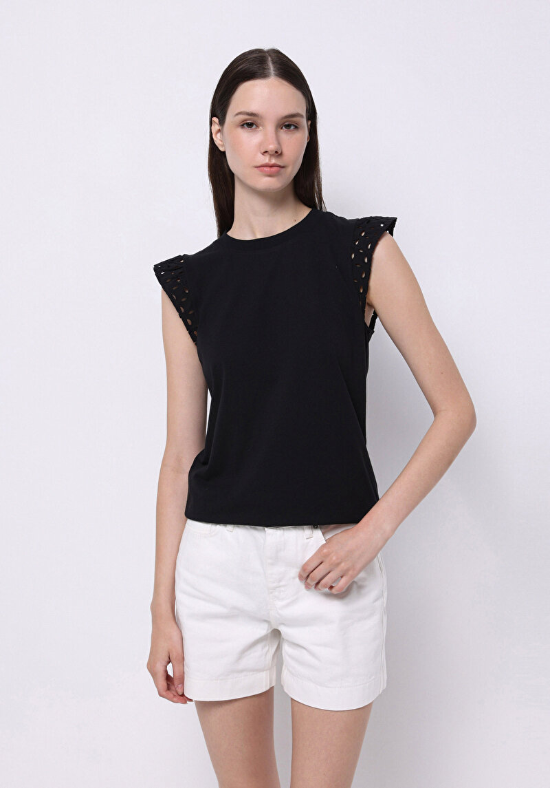 Regular Fit Yuvarlak Yaka Düz Kadın Siyah Kısa Kol Tişört