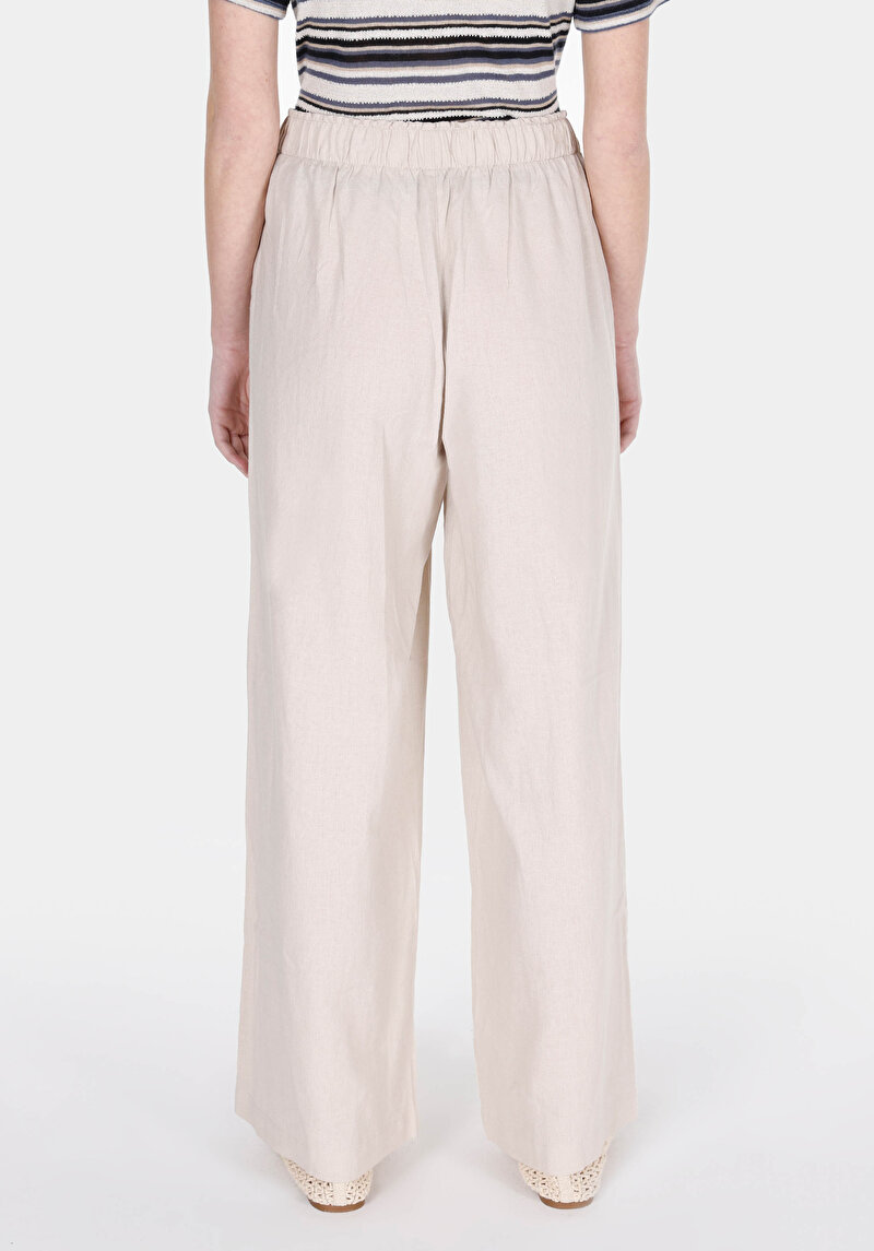 Regular Fit Yüksel Bel Geniş Paça Kadın Bej Pantolon