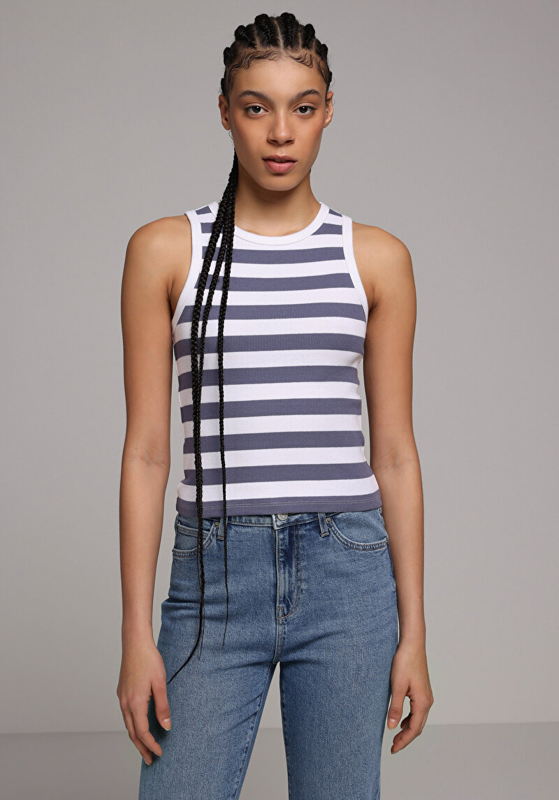 Slim Fit Kadın Mavi Atlet