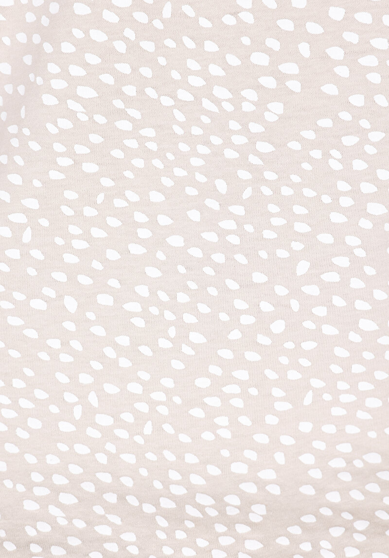 Slim Fit Yuvarlak Yaka Baskılı Kadın Bej Kısa Kol Tişört