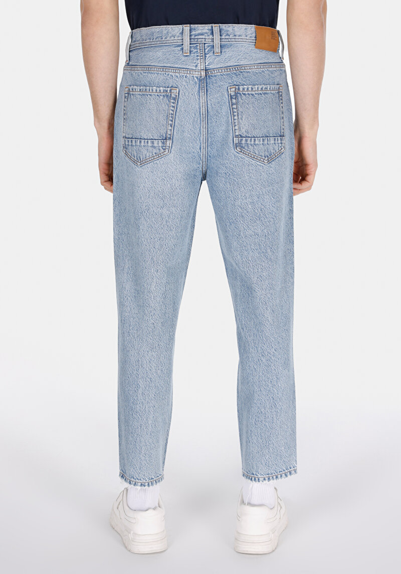 Loose Tapered Fit Erkek Light İndigo Denim Jean Pantolon