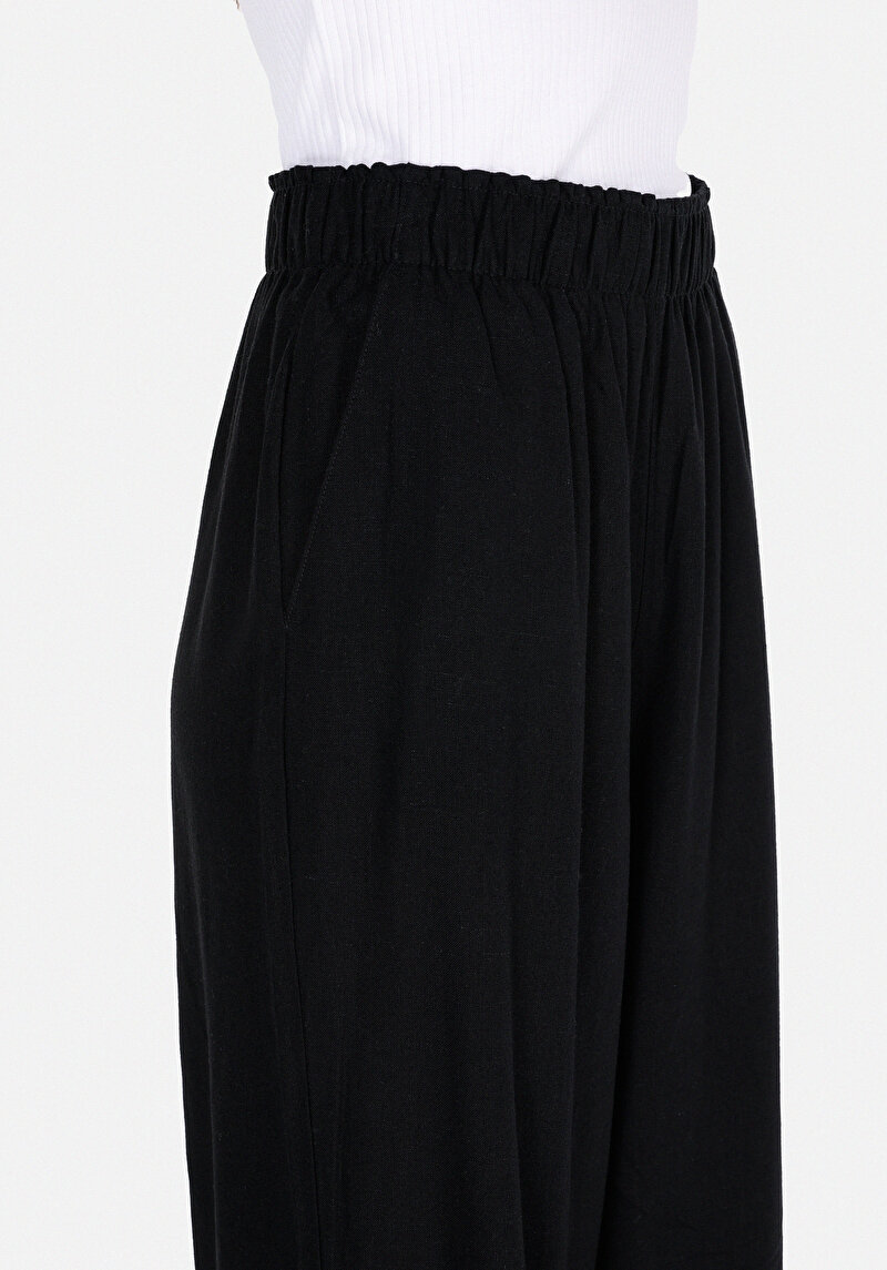 Regular Fit Yüksel Bel Geniş Paça Kadın Siyah  Pantolon