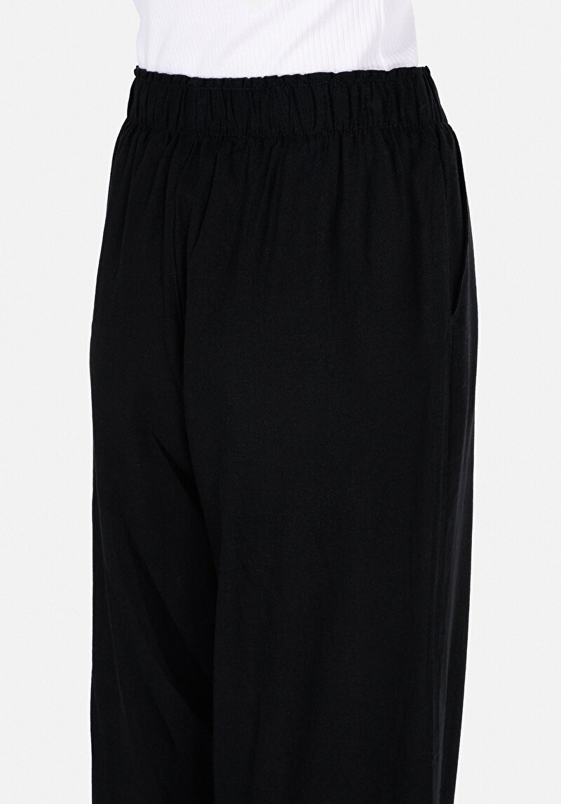 Regular Fit Yüksel Bel Geniş Paça Kadın Siyah  Pantolon