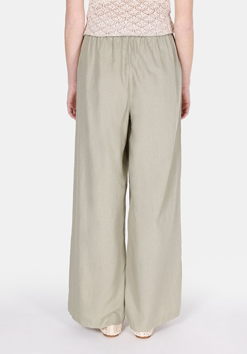 Regular Fit Yüksel Bel Geniş Paça Kadın Yeşil  Pantolon