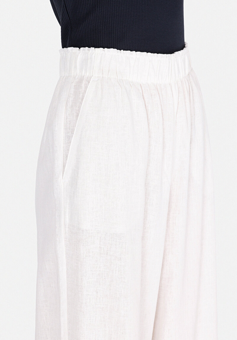 Regular Fit Yüksel Bel Geniş Paça Kadın Beyaz  Pantolon