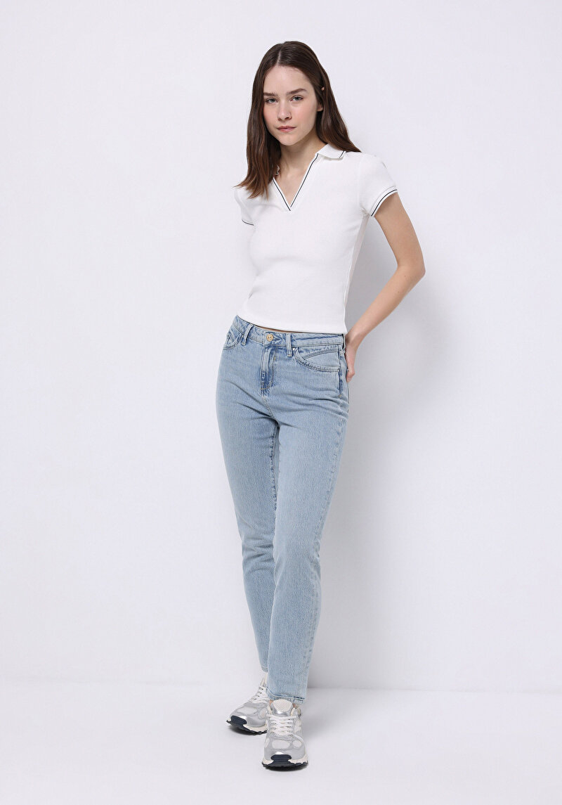 Slim Fit Kadın Mid İndigo Denim Jean Pantolon