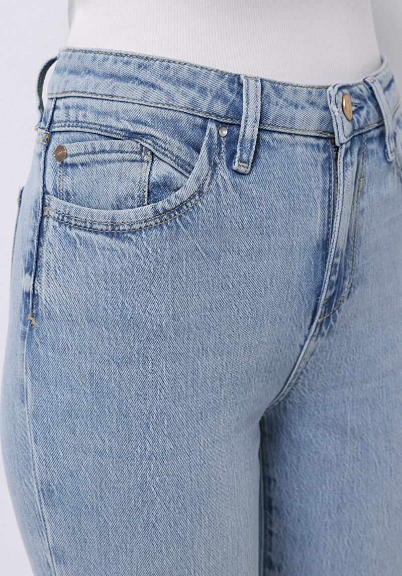 Slim Fit   Kadın Mid İndigo Denim Jean Pantolon