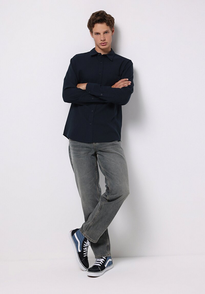 Loose Straight Fit Orta Bel Düz Paça Erkek İndigo Jean Pantolon