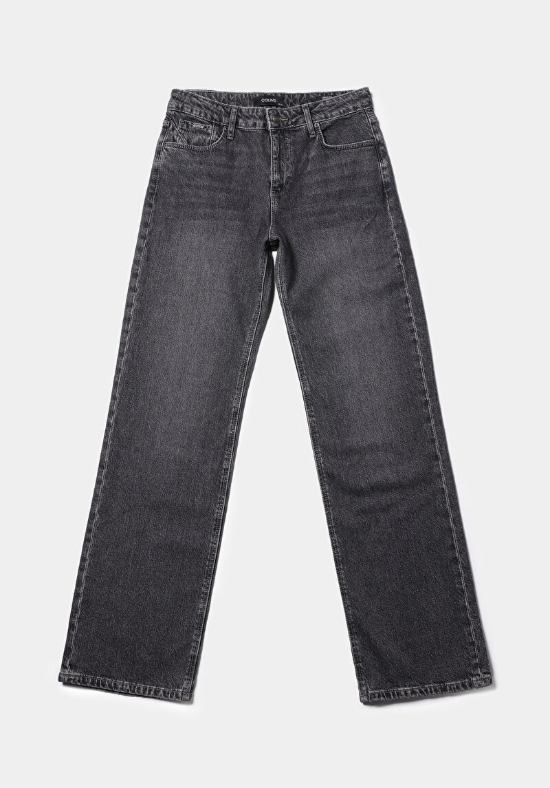 Straight Fit  Tam Boy Paça Kadın Antrasit Jean Pantolon