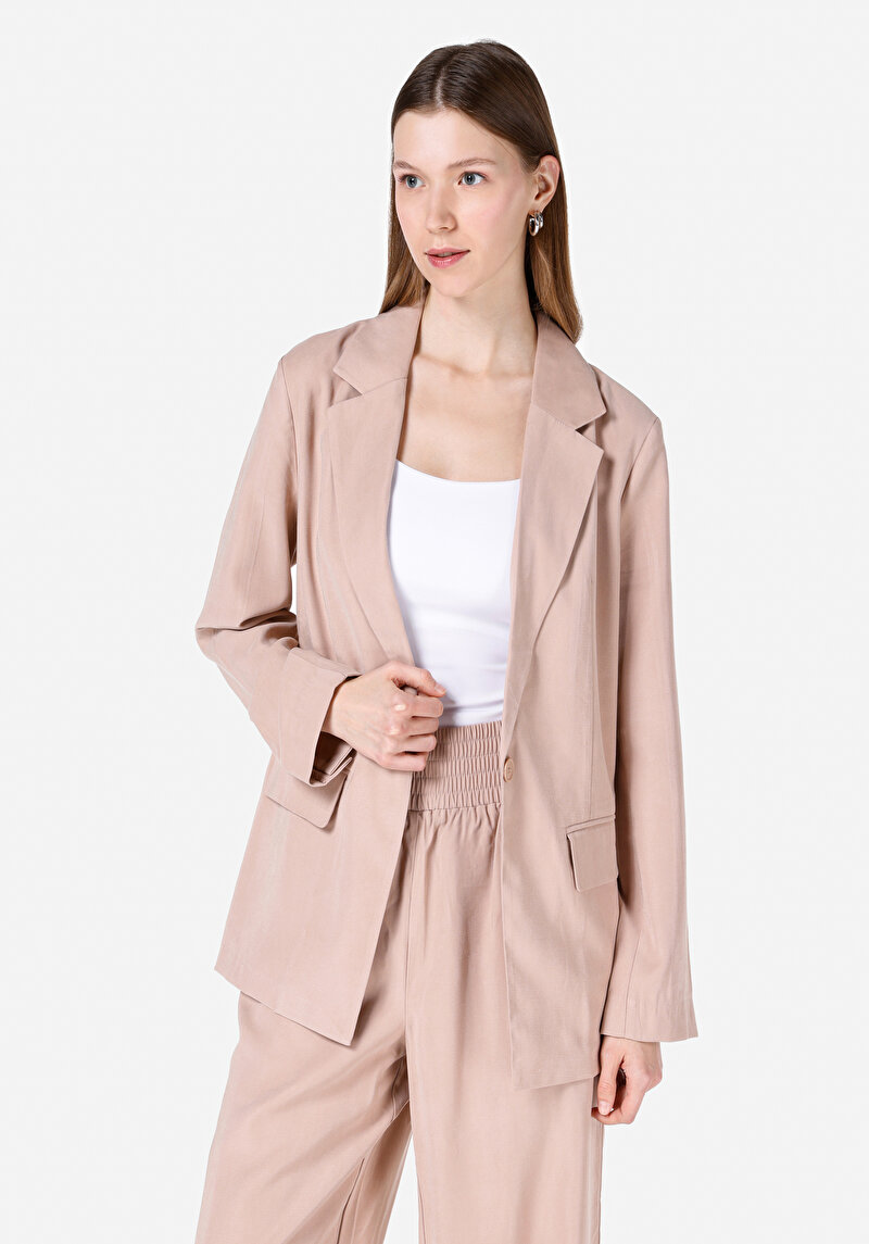 Regular Fit Düğmeli Astarlı Kadın Pembe Ceket