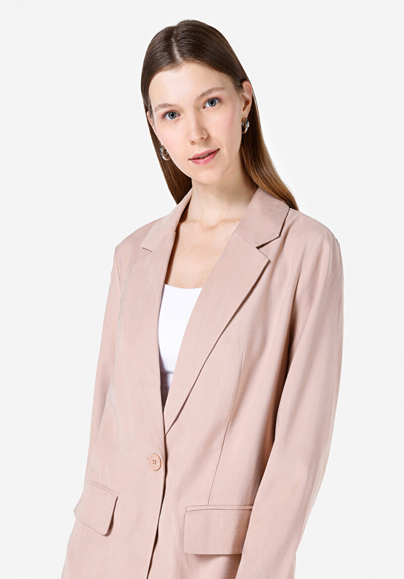 Regular Fit Düğmeli Astarlı  Kadın Pembe Ceket