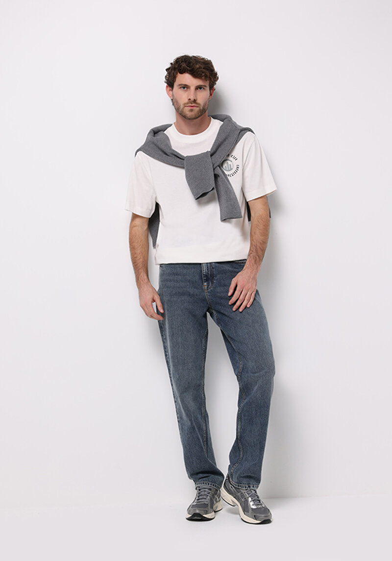 Loose Straight Fit   Erkek İndigo Jean Pantolon