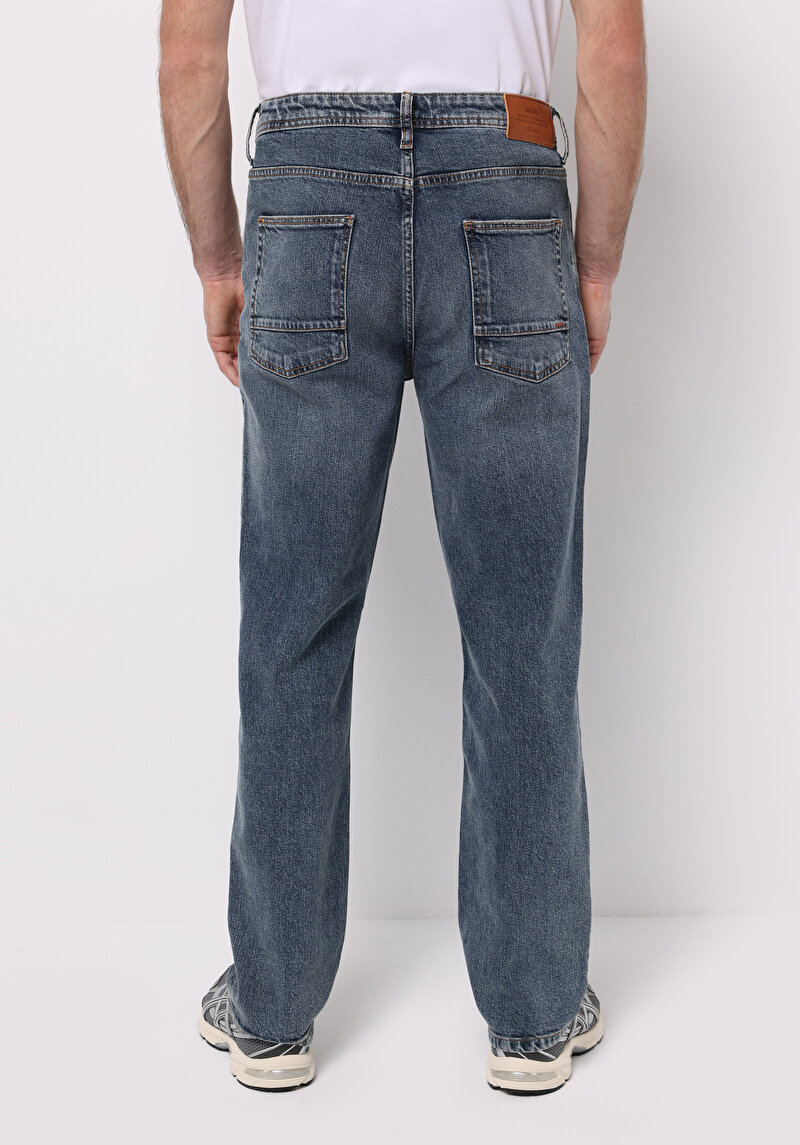 Loose Straight Fit Erkek İndigo Jean Pantolon