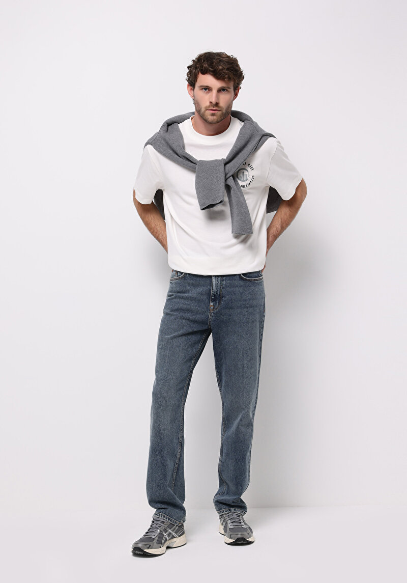 Loose Straight Fit   Erkek İndigo Jean Pantolon