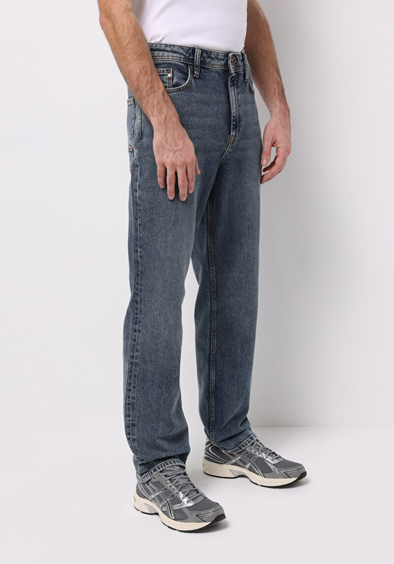 Loose Straight Fit Erkek İndigo Jean Pantolon