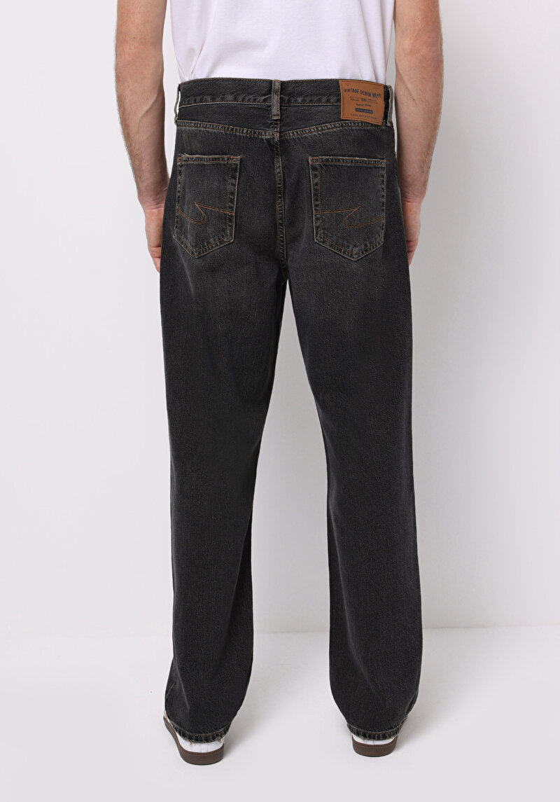 Loose Relaxed Fit Erkek Siyah Jean Pantolon