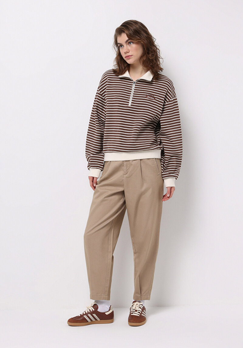 Regular Fit Yüksel Bel Düz Paça Kadın Bej  Pantolon