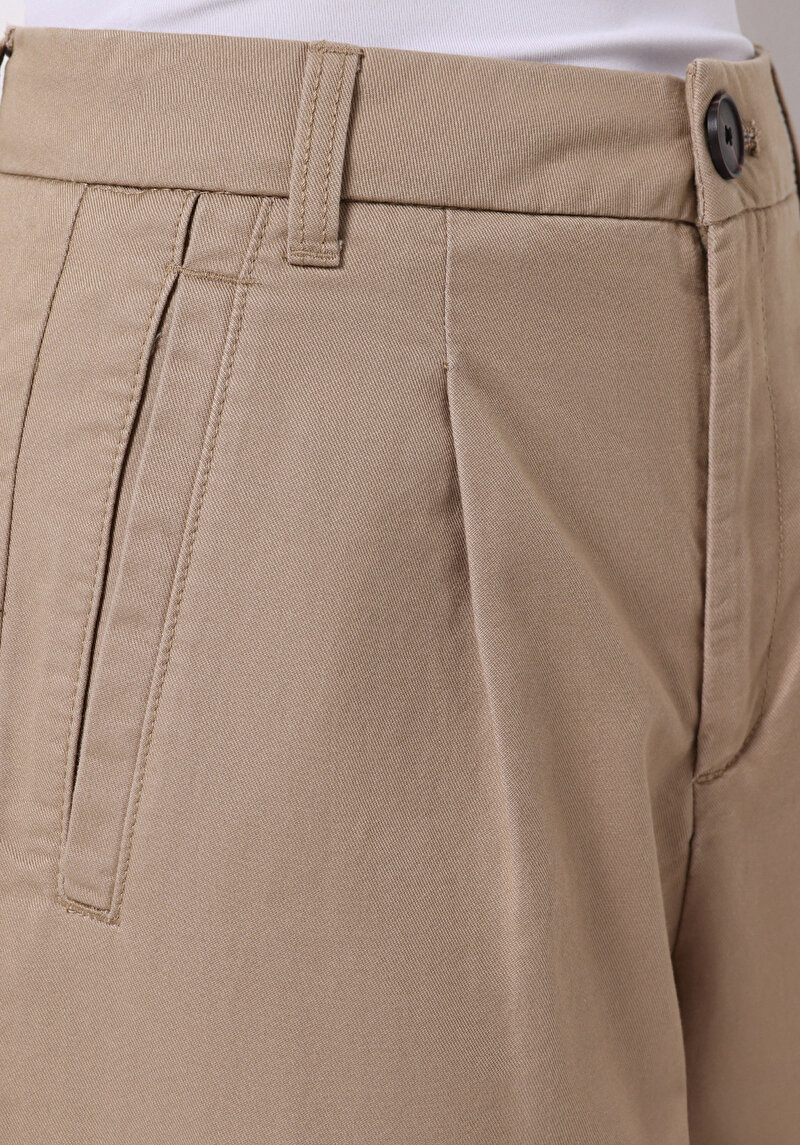 Regular Fit Yüksel Bel Düz Paça Kadın Bej  Pantolon