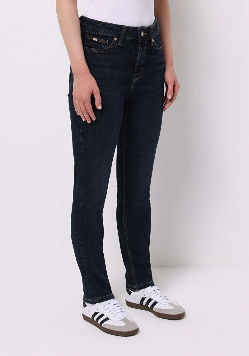 Slim Fit Dar Paça Kadın Koyu İndigo Jean Pantolon