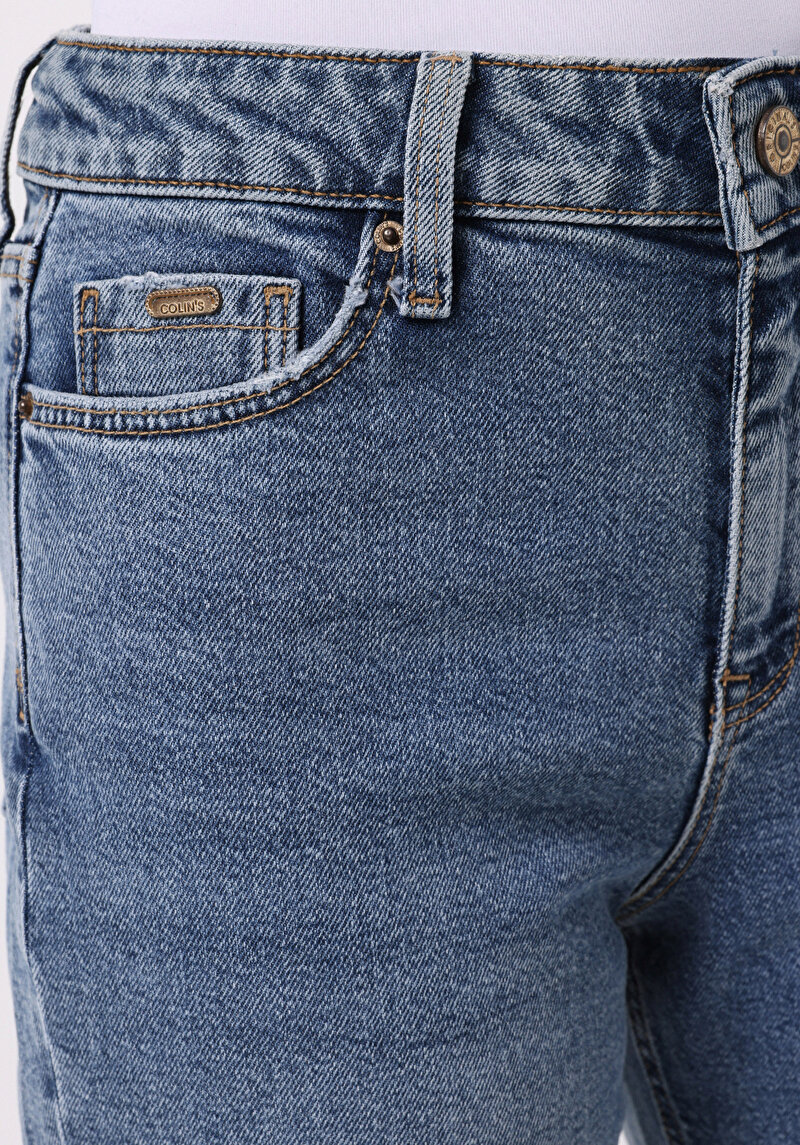 Mom Fit   Kadın İndigo Jean Pantolon