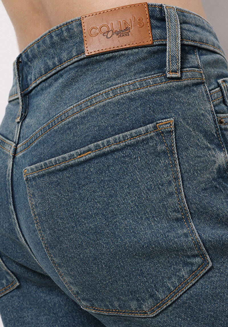 Straight Fit Orta Bel Tam Boy Paça Kadın İndigo Jean Pantolon