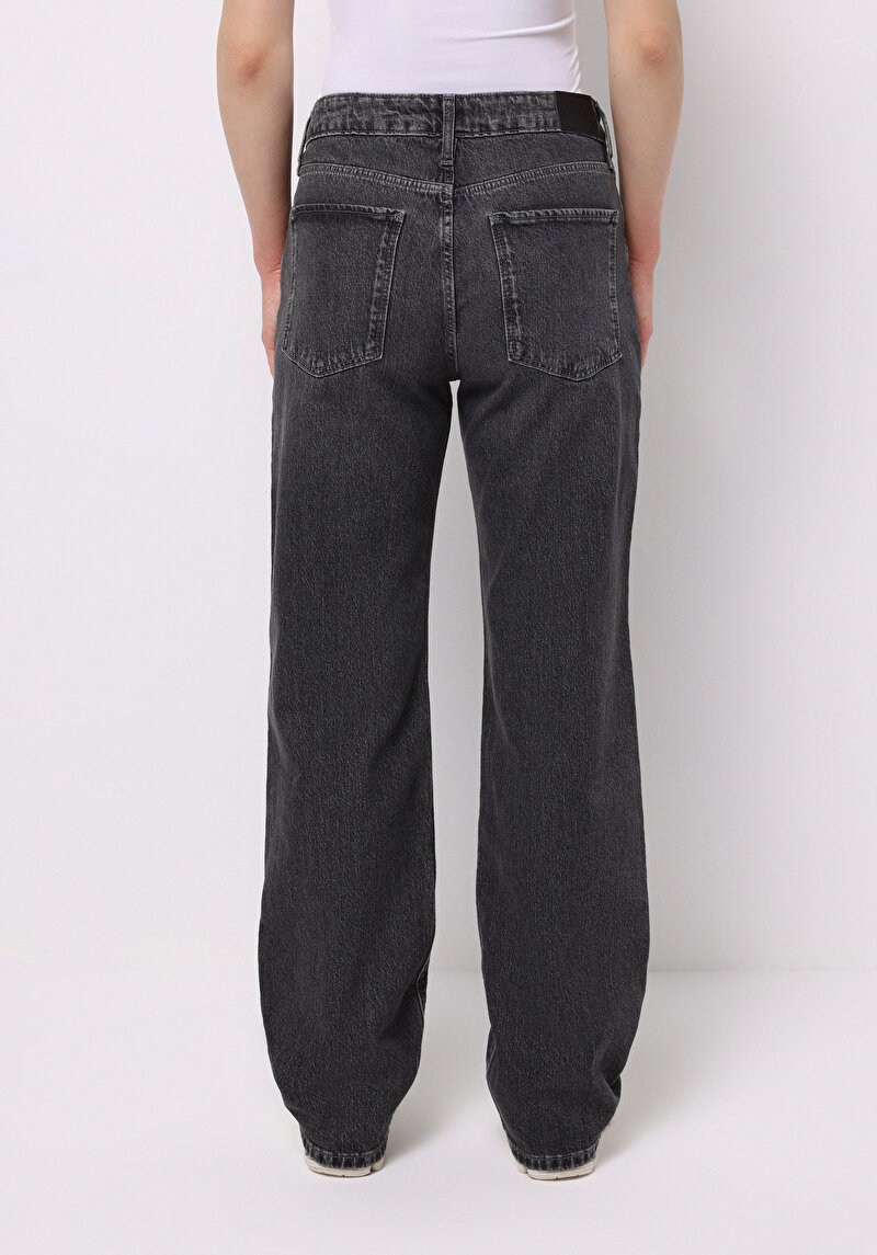 Straight Fit  Tam Boy Paça Kadın Antrasit Jean Pantolon