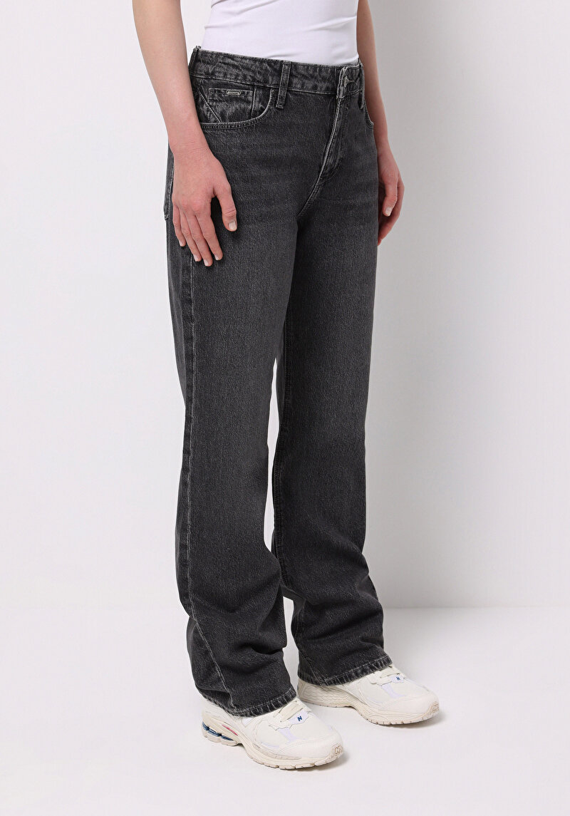 Straight Fit  Tam Boy Paça Kadın Antrasit Jean Pantolon