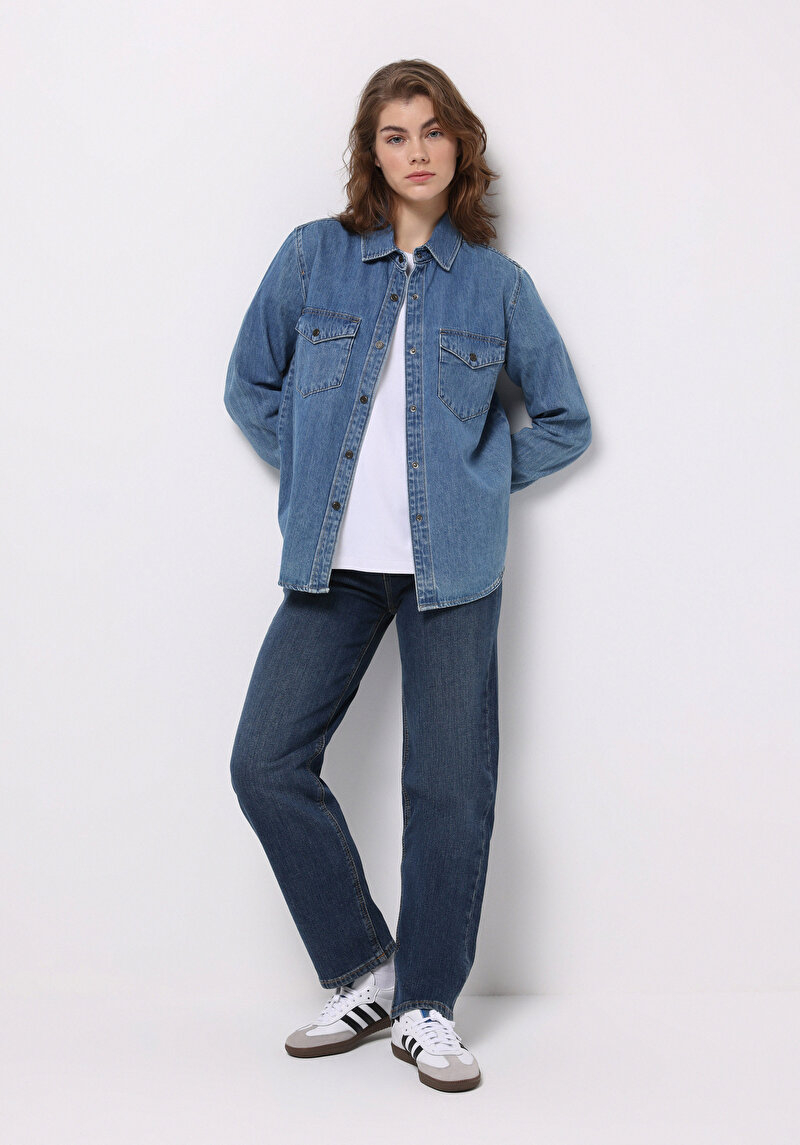 Straight Fit   Kadın İndigo Jean Pantolon