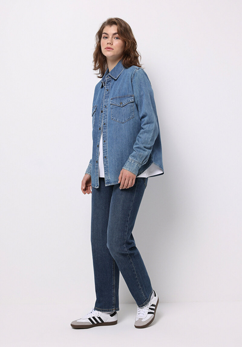 Straight Fit Kadın İndigo Jean Pantolon