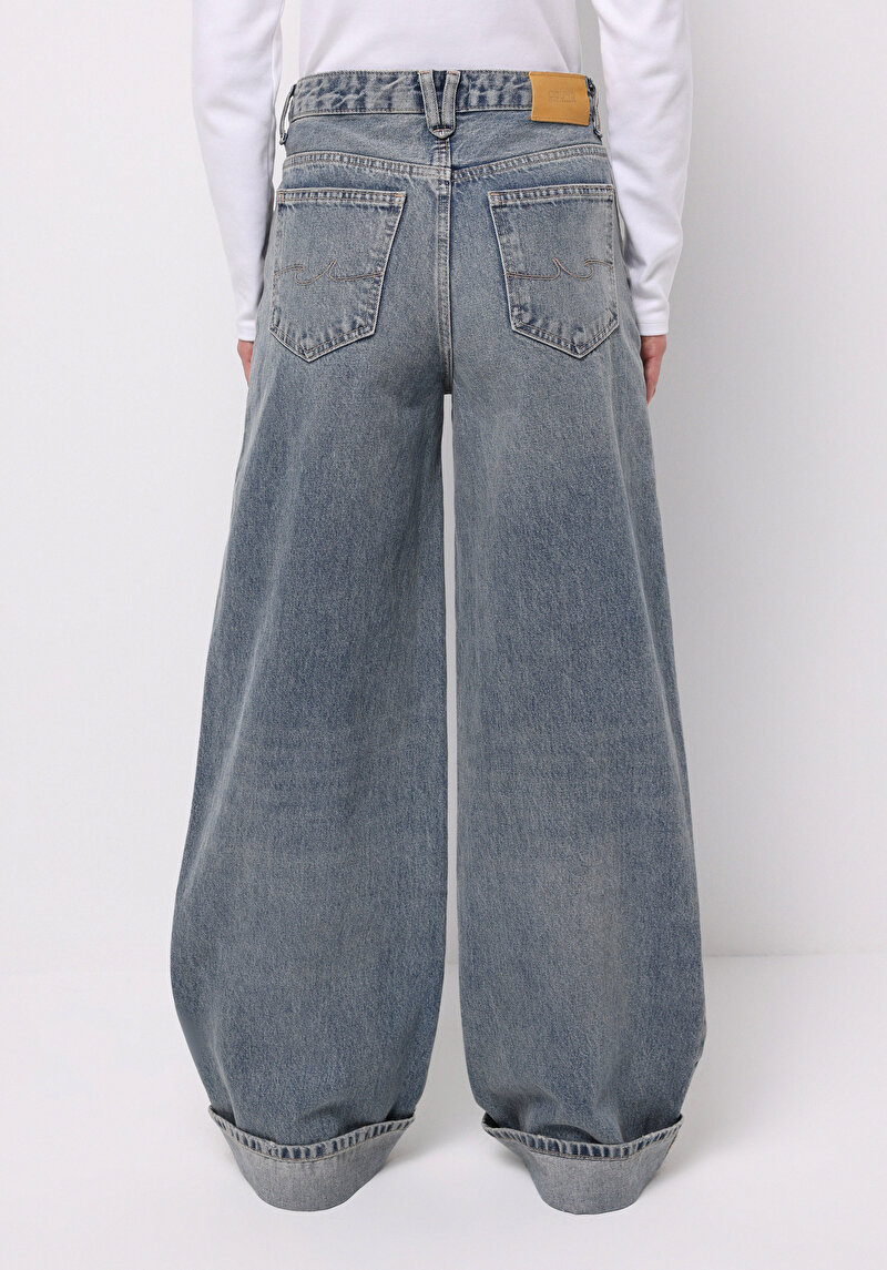 Loose Fit Kadın İndigo Jean Pantolon