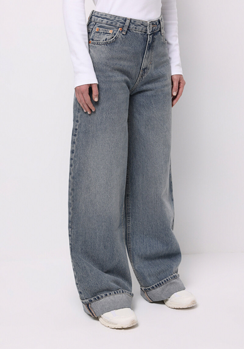 Loose Fit Kadın İndigo Jean Pantolon
