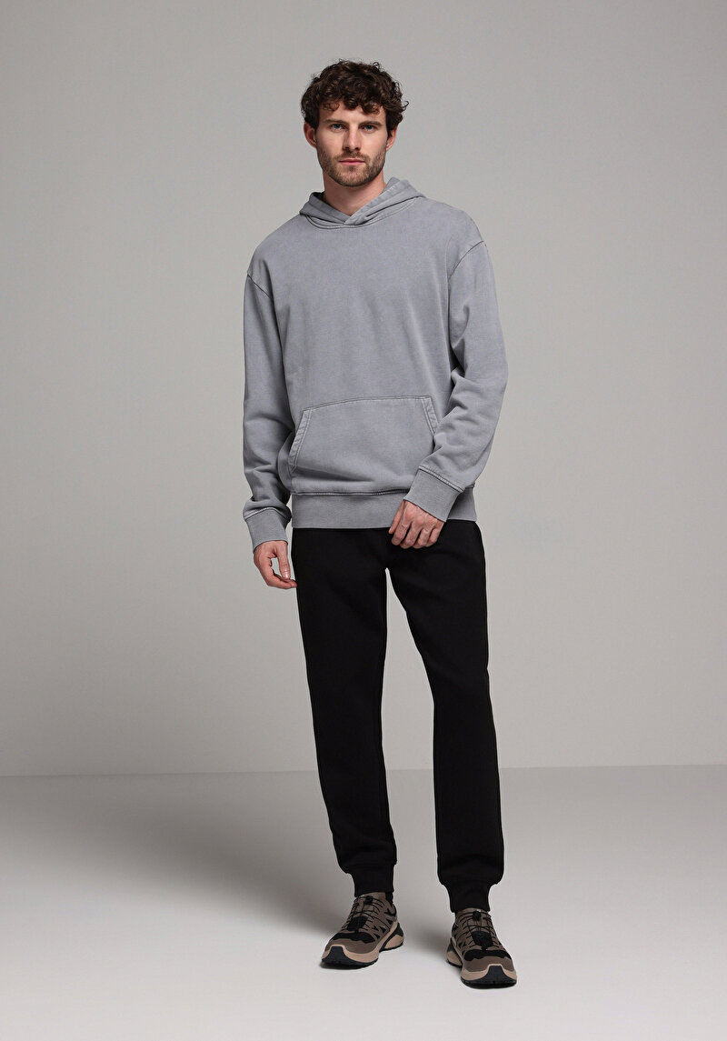 Regular Fit Orta Bel Düz Erkek Siyah Eşofman Altı