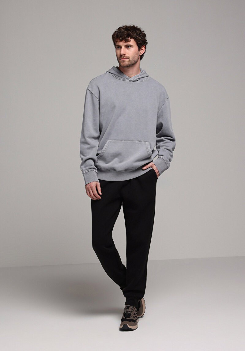 Regular Fit Orta Bel Düz Erkek Siyah Eşofman Altı