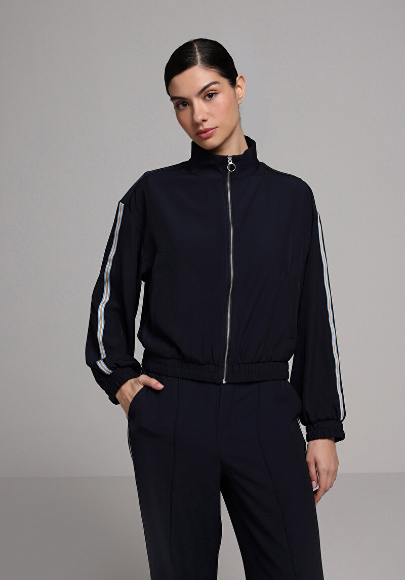 Regular Fit Fermuarlı Astarsız Kadın Lacivert Ceket