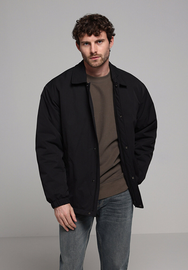 Oversize Fit     Erkek Siyah Mont