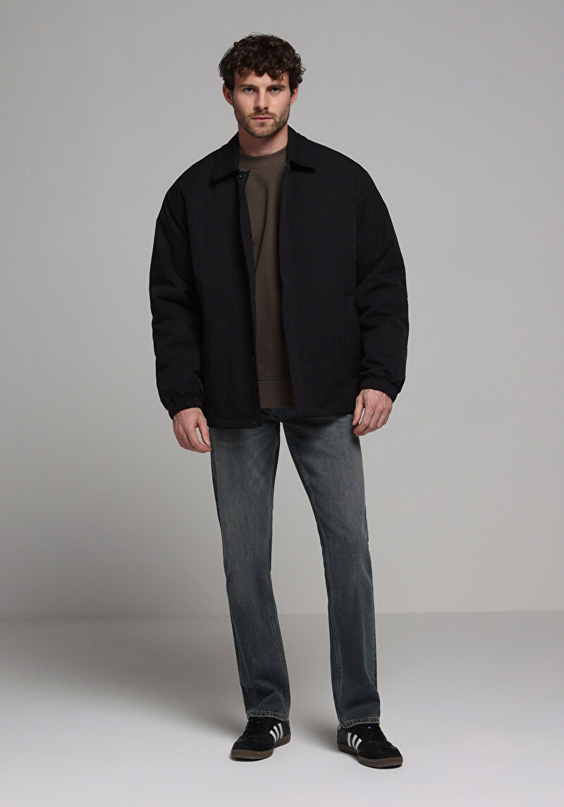 Oversize Fit     Erkek Siyah Mont