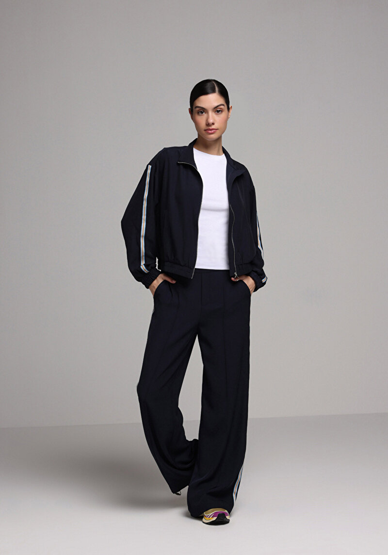 Regular Fit Yüksel Bel Geniş Paça Kadın Lacivert Pantolon