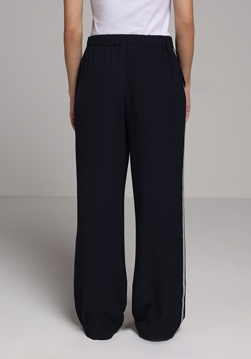 Regular Fit Yüksel Bel Geniş Paça Kadın Lacivert Pantolon