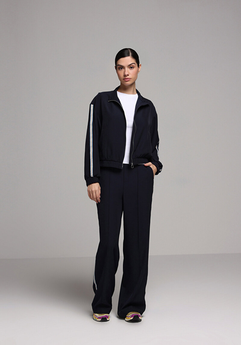 Regular Fit Yüksel Bel Geniş Paça Kadın Lacivert Pantolon