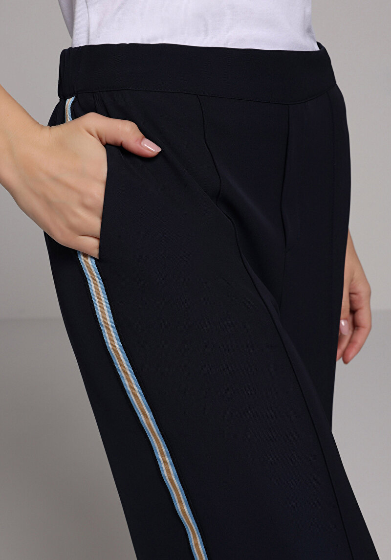 Regular Fit Yüksel Bel Geniş Paça Kadın Lacivert  Pantolon