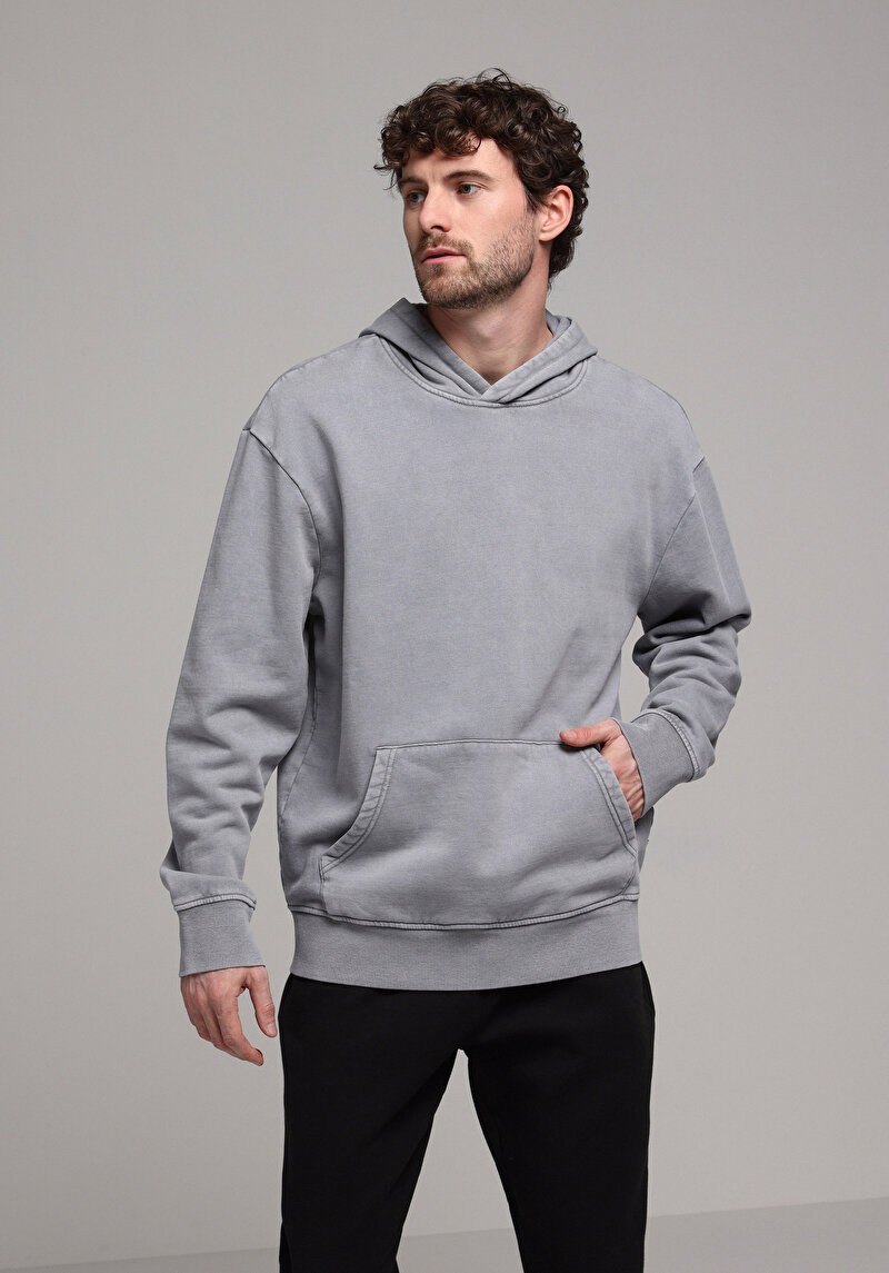 Comfort Fit Erkek Gri Sweatshirt