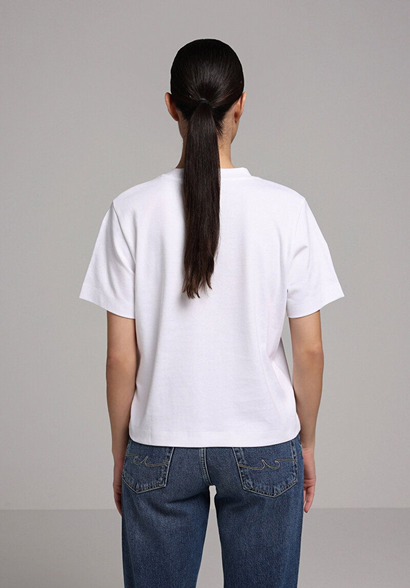 Boxy Fit Yuvarlak Yaka Düz Kadın Beyaz Kısa Kol Tişört