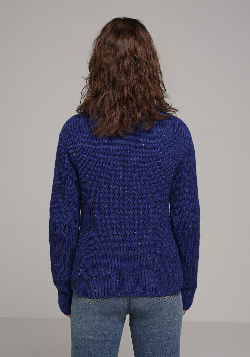 Regular Fit Yuvarlak Yaka Düz Kadın Mavi Kazak