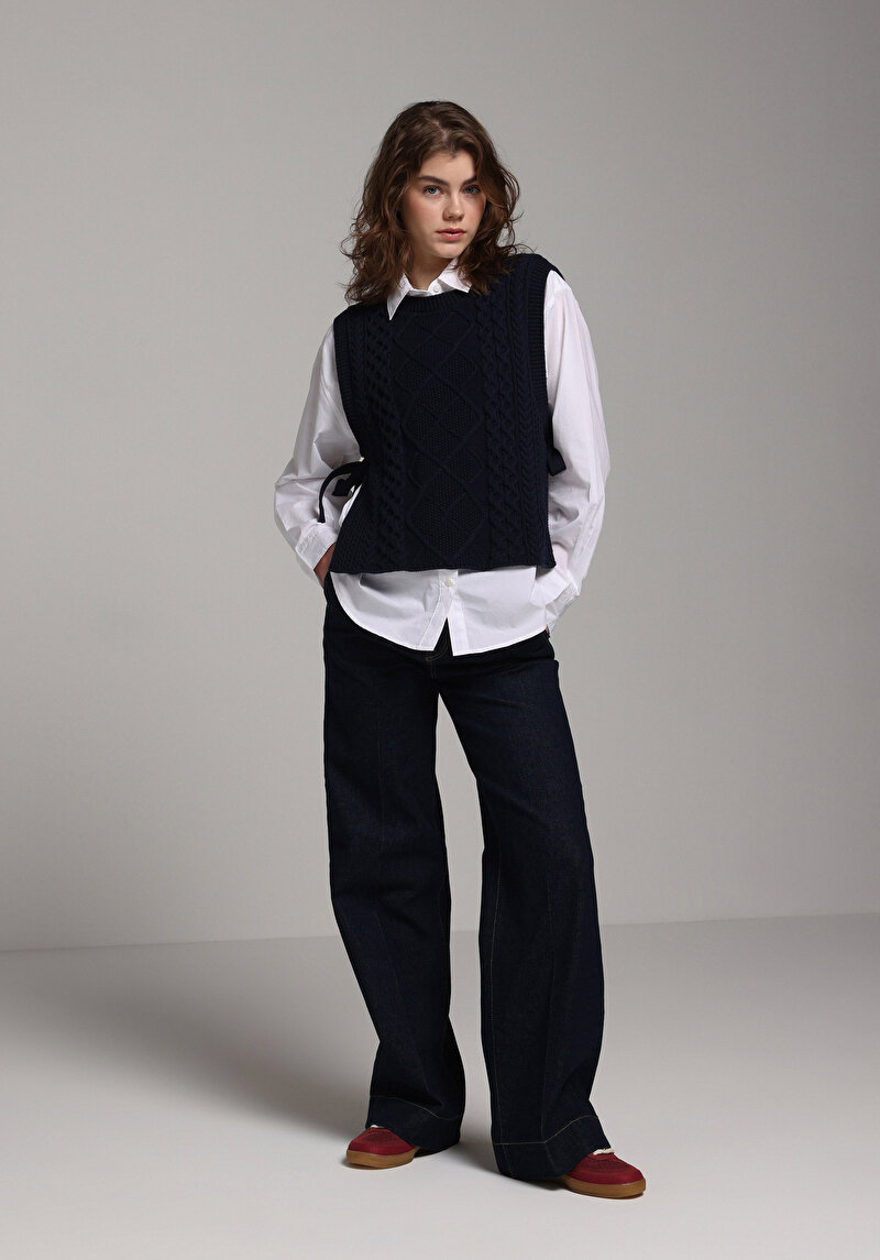 Regular Fit Yuvarlak Yaka Düz Kadın Lacivert Kazak