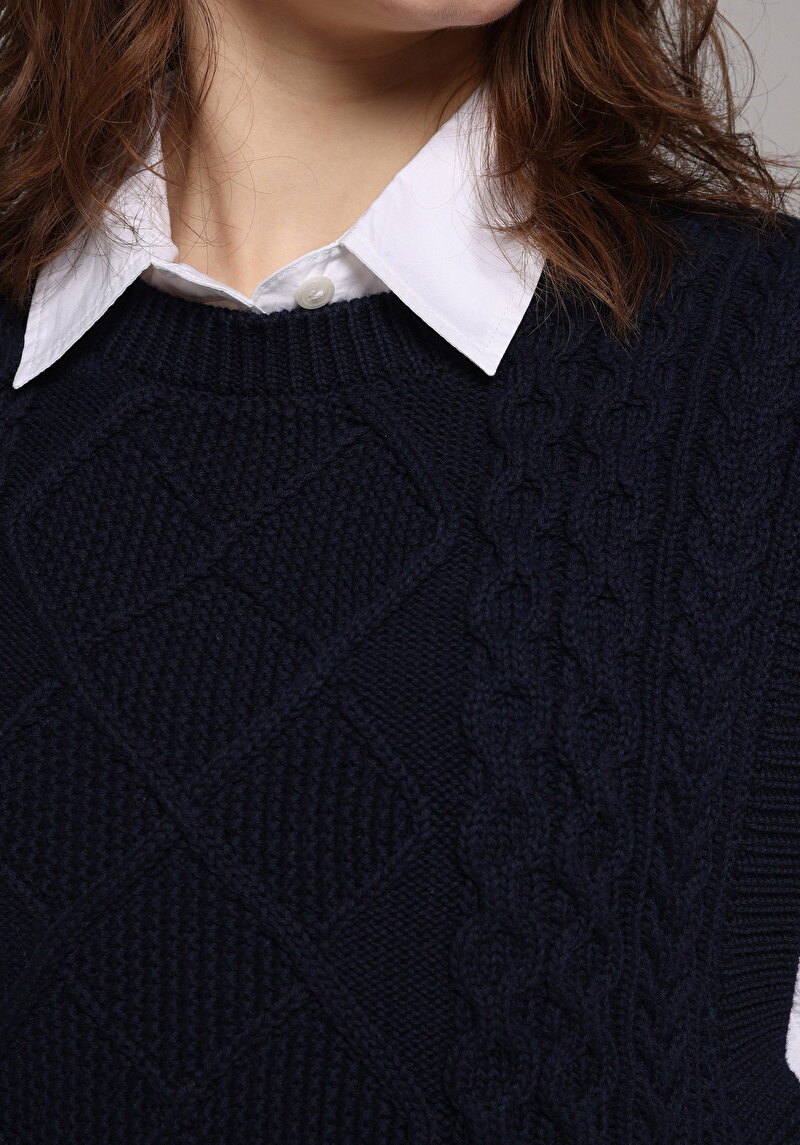 Regular Fit Yuvarlak Yaka Düz Kadın Lacivert Kazak