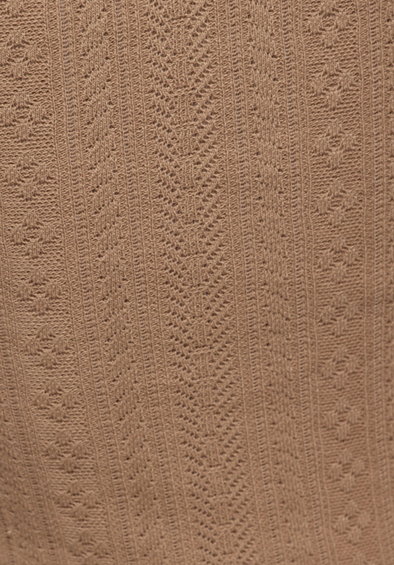 Slim Fit Yuvarlak Yaka Jakarlı Kadın Kahverengi Kısa Kol Tişört
