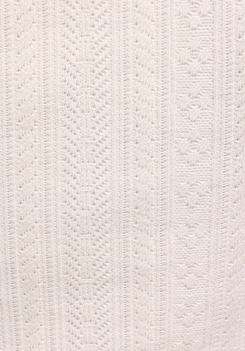 Slim Fit Yuvarlak Yaka Jakarlı Kadın Ekru Kısa Kol Tişört