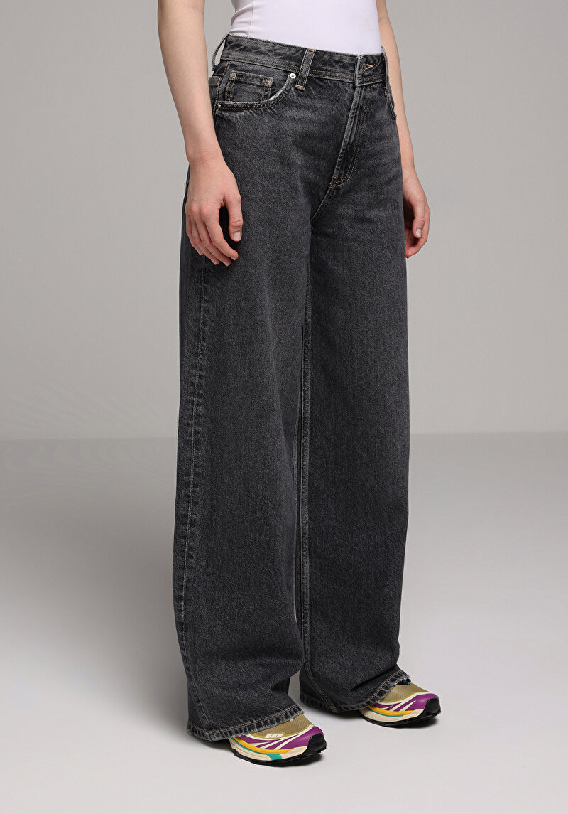 Loose Fit Kadın Siyah Jean Pantolon