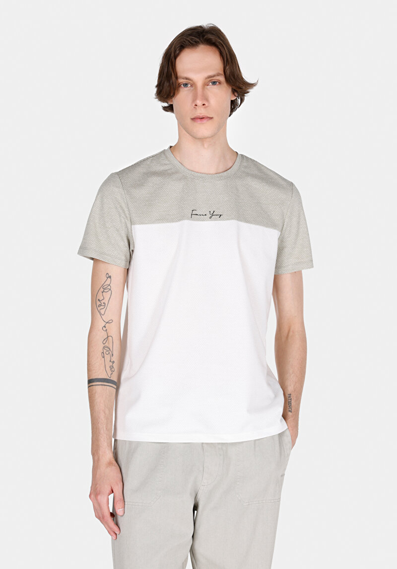 Regular Fit Yuvarlak Yaka Jakarlı Erkek Yeşil Kısa Kol Tişört